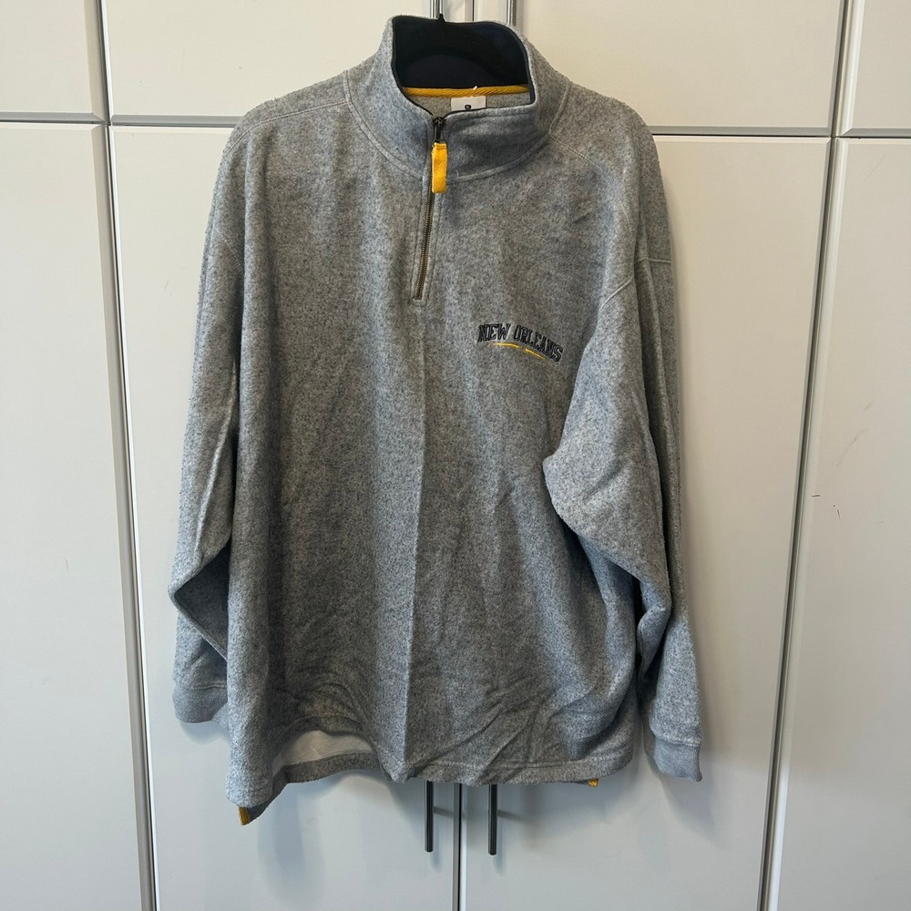 New Orleans Fleece Quarter Zip Pullover Heather Gray Yellow Trim Mens‎ XL